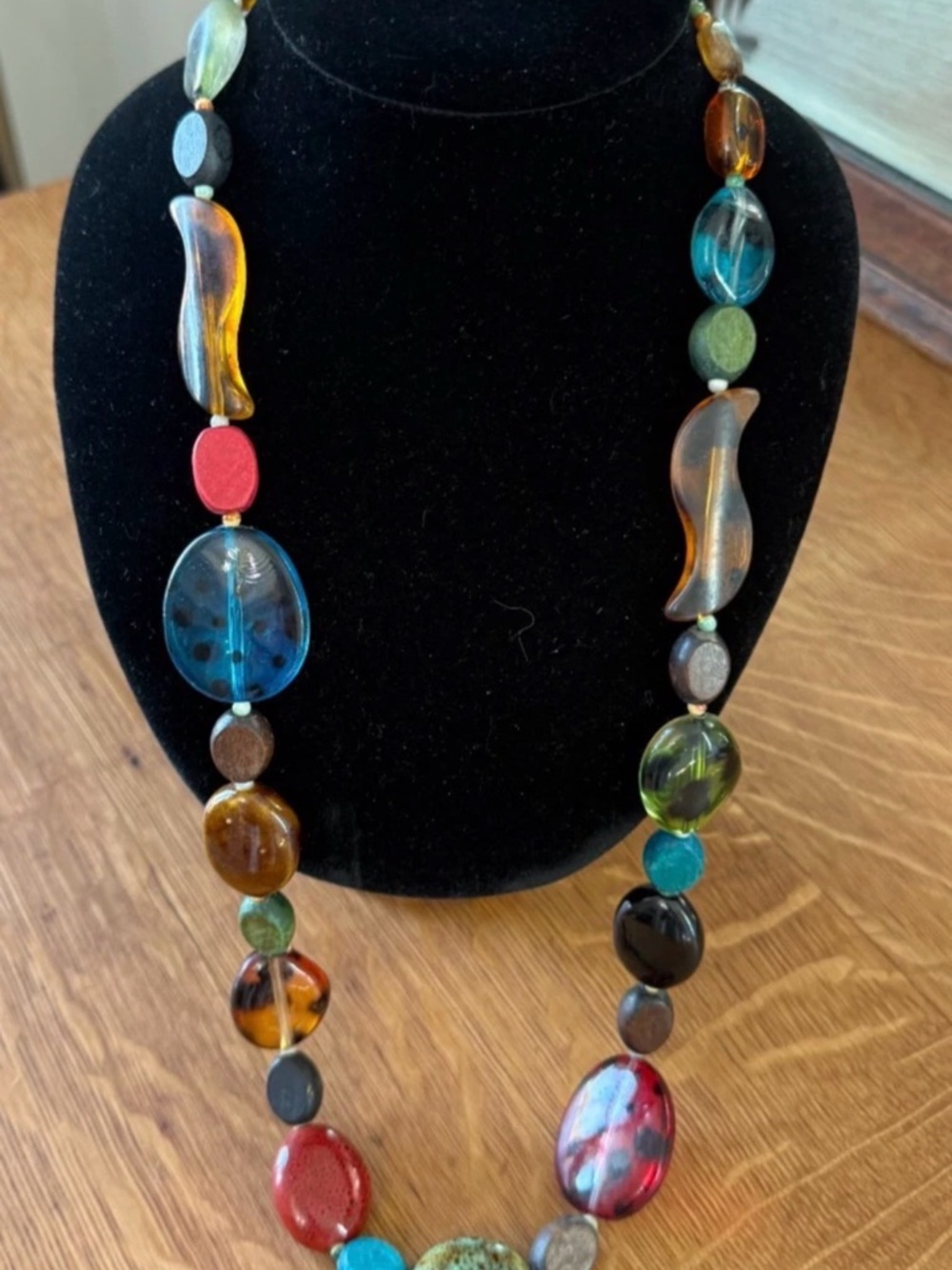Handmade Wooden & Resin Beaded Statement Necklace & Turquoise Ring Set